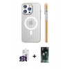 MARSİLYAN™- iPhone 16 Pro Max Kılıf Pusula Minimal Koleksiyonu - Siyah 360 Mat Full Body Arka Koruyucu + Gümüş Bilvis Titan Kamera Lens