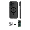 MARSİLYAN™- iPhone 16 Pro Max Kılıf Pusula Minimal Koleksiyonu - Siyah 360 Mat Full Body Arka Koruyucu + Pers Alüminyum Kamera Lens - GI