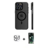 MARSİLYAN™- iPhone 16 Pro Max Kılıf Pusula Minimal Koleksiyonu - Siyah 360 Mat Full Body Arka Koruyucu + Pers Alüminyum Kamera Lens - GS