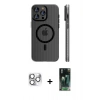 MARSİLYAN™- iPhone 16 Pro Max Kılıf Pusula Minimal Koleksiyonu - Siyah 360 Mat Full Body Arka Koruyucu + Pers Alüminyum Kamera Lens - GS
