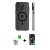 MARSİLYAN™- iPhone 16 Pro Max Kılıf Pusula Minimal Koleksiyonu - Siyah 360 Mat Full Body Arka Koruyucu + Raze Metal Kamera Lens - NLGY