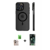 MARSİLYAN™- iPhone 16 Pro Max Kılıf Pusula Minimal Koleksiyonu - Siyah 360 Mat Full Body Arka Koruyucu + Raze Metal Kamera Lens - NLGY