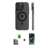MARSİLYAN™- iPhone 16 Pro Max Kılıf Pusula Minimal Koleksiyonu - Siyah 360 Mat Full Body Arka Koruyucu + Raze Metal Kamera Lens - SH