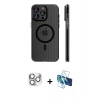 MARSİLYAN™- iPhone 16 Pro Max Kılıf Pusula Minimal Koleksiyonu - Siyah 3D Antistatik Cam Ekran Koruyucu + Pers Alüminyum Kamera Lens - GS