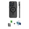 MARSİLYAN™- iPhone 16 Pro Max Kılıf Pusula Minimal Koleksiyonu - Siyah 3D Antistatik Cam Ekran Koruyucu + Raze Metal Kamera Lens - SH