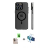 MARSİLYAN™- iPhone 16 Pro Max Kılıf Pusula Minimal Koleksiyonu - Siyah 3D Antistatik Cam Ekran Koruyucu + Raze Metal Kamera Lens - NLGY