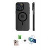 MARSİLYAN™- iPhone 16 Pro Max Kılıf Pusula Minimal Koleksiyonu - Siyah 3D Antistatik Cam Ekran Koruyucu + Raze Metal Kamera Lens - NLGY