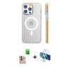 MARSİLYAN™- iPhone 16 Pro Max Kılıf Pusula Minimal Koleksiyonu - Siyah 3D Antistatik Cam Ekran Koruyucu + Raze Metal Kamera Lens - NLGY