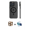 MARSİLYAN™- iPhone 16 Pro Max Kılıf Pusula Minimal Koleksiyonu - Siyah 3D Antistatik Cam Ekran Koruyucu + Pers Alüminyum Kamera Lens - CLTM