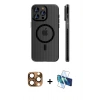 MARSİLYAN™- iPhone 16 Pro Max Kılıf Pusula Minimal Koleksiyonu - Siyah 3D Antistatik Cam Ekran Koruyucu + Pers Alüminyum Kamera Lens - CLTM