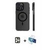 MARSİLYAN™- iPhone 16 Pro Max Kılıf Pusula Minimal Koleksiyonu - Siyah 3D Antistatik Cam Ekran Koruyucu + PVD Metal Kamera Lens - GD