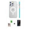 MARSİLYAN™- iPhone 16 Pro Max Kılıf Pusula Minimal Koleksiyonu - Siyah 3D Antistatik Hayalet Cam Ekran Koruyucu + Raze Metal Kamera Lens - NLGY