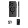 MARSİLYAN™- iPhone 16 Pro Max Kılıf Pusula Minimal Koleksiyonu - Siyah 3D Antistatik Hayalet Cam Ekran Koruyucu + Pers Alüminyum Kamera Lens - GI