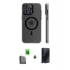 MARSİLYAN™- iPhone 16 Pro Max Kılıf Pusula Minimal Koleksiyonu - Siyah 3D Antistatik Hayalet Cam Ekran Koruyucu + Raze Metal Kamera Lens - SH