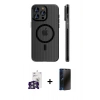 MARSİLYAN™- iPhone 16 Pro Max Kılıf Pusula Minimal Koleksiyonu - Siyah 3D Antistatik Hayalet Cam Ekran Koruyucu + Bilvis Titan Kamera Lens - GS
