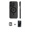 MARSİLYAN™- iPhone 16 Pro Max Kılıf Pusula Minimal Koleksiyonu - Siyah 3D Antistatik Hayalet Cam Ekran Koruyucu + PVD Metal Kamera Lens - GS