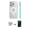 MARSİLYAN™- iPhone 16 Pro Max Kılıf Pusula Minimal Koleksiyonu - Siyah 3D Antistatik Hayalet Cam Ekran Koruyucu + Pers Alüminyum Kamera Lens - GS