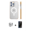 MARSİLYAN™- iPhone 16 Pro Max Kılıf Pusula Minimal Koleksiyonu - Siyah 3D Antistatik Hayalet Cam Ekran Koruyucu + Pers Alüminyum Kamera Lens - GS