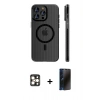 MARSİLYAN™- iPhone 16 Pro Max Kılıf Pusula Minimal Koleksiyonu - Siyah 3D Antistatik Hayalet Cam Ekran Koruyucu + PVD Metal Kamera Lens - GD