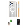 MARSİLYAN™- iPhone 16 Pro Max Kılıf Pusula Minimal Koleksiyonu - Siyah 3D Antistatik Hayalet Cam Ekran Koruyucu + Raze Metal Kamera Lens - NLGY