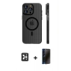 MARSİLYAN™- iPhone 16 Pro Max Kılıf Pusula Minimal Koleksiyonu - Siyah 3D Antistatik Hayalet Cam Ekran Koruyucu + PVD Metal Kamera Lens - SH