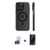 MARSİLYAN™- iPhone 16 Pro Max Kılıf Pusula Minimal Koleksiyonu - Siyah 3D Antistatik Hayalet Cam Ekran Koruyucu + Bilvis Titan Kamera Lens - TMGI