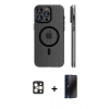 MARSİLYAN™- iPhone 16 Pro Max Kılıf Pusula Minimal Koleksiyonu - Siyah 3D Antistatik Hayalet Cam Ekran Koruyucu + PVD Metal Kamera Lens - GD