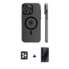 MARSİLYAN™- iPhone 16 Pro Max Kılıf Pusula Minimal Koleksiyonu - Siyah 3D Antistatik Hayalet Cam Ekran Koruyucu + PVD Metal Kamera Lens - SH