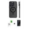 MARSİLYAN™- iPhone 16 Pro Max Kılıf Pusula Minimal Koleksiyonu - Siyah 3D Antistatik Hayalet Cam Ekran Koruyucu + Raze Metal Kamera Lens - BZ
