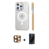 MARSİLYAN™- iPhone 16 Pro Max Kılıf Pusula Minimal Koleksiyonu - Siyah 3D Antistatik Hayalet Cam Ekran Koruyucu + Pers Alüminyum Kamera Lens - CLTM