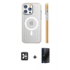 MARSİLYAN™- iPhone 16 Pro Max Kılıf Pusula Minimal Koleksiyonu - Siyah 3D Antistatik Hayalet Cam Ekran Koruyucu + PVD Metal Kamera Lens - SH