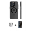MARSİLYAN™- iPhone 16 Pro Max Kılıf Pusula Minimal Koleksiyonu - Siyah 3D Antistatik Hayalet Cam Ekran Koruyucu + Pers Alüminyum Kamera Lens - GS