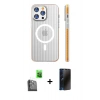 MARSİLYAN™- iPhone 16 Pro Max Kılıf Pusula Minimal Koleksiyonu - Siyah 3D Antistatik Hayalet Cam Ekran Koruyucu + Raze Metal Kamera Lens - SH