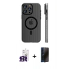 MARSİLYAN™- iPhone 16 Pro Max Kılıf Pusula Minimal Koleksiyonu - Siyah 3D Antistatik Hayalet Cam Ekran Koruyucu + Bilvis Titan Kamera Lens - SH