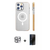 MARSİLYAN™- iPhone 16 Pro Max Kılıf Pusula Minimal Koleksiyonu - Siyah 3D Antistatik Hayalet Cam Ekran Koruyucu + Pers Alüminyum Kamera Lens - GI