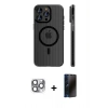 MARSİLYAN™- iPhone 16 Pro Max Kılıf Pusula Minimal Koleksiyonu - Siyah 3D Antistatik Hayalet Cam Ekran Koruyucu + Pers Alüminyum Kamera Lens - GI
