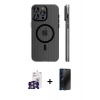 MARSİLYAN™- iPhone 16 Pro Max Kılıf Pusula Minimal Koleksiyonu - Siyah 3D Antistatik Hayalet Cam Ekran Koruyucu + Bilvis Titan Kamera Lens - GS