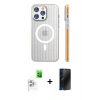 MARSİLYAN™- iPhone 16 Pro Max Kılıf Pusula Minimal Koleksiyonu - Siyah 3D Antistatik Hayalet Cam Ekran Koruyucu + Raze Metal Kamera Lens - BZ