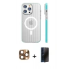 MARSİLYAN™- iPhone 16 Pro Max Kılıf Pusula Minimal Koleksiyonu - Siyah 3D Antistatik Hayalet Cam Ekran Koruyucu + Pers Alüminyum Kamera Lens - CLTM