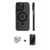 MARSİLYAN™- iPhone 16 Pro Max Kılıf Pusula Minimal Koleksiyonu - Siyah 3D Antistatik Hayalet Cam Ekran Koruyucu + Pers Alüminyum Kamera Lens - GS