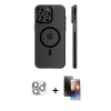 MARSİLYAN™- iPhone 16 Pro Max Kılıf Pusula Minimal Koleksiyonu - Siyah 3D Antistatik Mat Seramik Nano Ekran Koruyucu + Gümüş Pers Alüminyum Kamera Lens