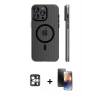 MARSİLYAN™- iPhone 16 Pro Max Kılıf Pusula Minimal Koleksiyonu - Siyah 3D Antistatik Mat Seramik Nano Ekran Koruyucu + Gümüş PVD Metal Kamera Lens