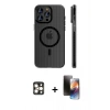 MARSİLYAN™- iPhone 16 Pro Max Kılıf Pusula Minimal Koleksiyonu - Siyah 3D Antistatik Mat Seramik Nano Ekran Koruyucu + PVD Metal Kamera Lens - GD