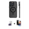 MARSİLYAN™- iPhone 16 Pro Max Kılıf Pusula Minimal Koleksiyonu - Siyah 3D Antistatik Mat Seramik Nano Ekran Koruyucu + Bilvis Titan Kamera Lens - TMGI