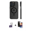 MARSİLYAN™- iPhone 16 Pro Max Kılıf Pusula Minimal Koleksiyonu - Siyah 3D Antistatik Mat Seramik Nano Ekran Koruyucu + Bilvis Titan Kamera Lens - TMGI