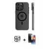 MARSİLYAN™- iPhone 16 Pro Max Kılıf Pusula Minimal Koleksiyonu - Siyah 3D Antistatik Mat Seramik Nano Ekran Koruyucu + Gri Pers Alüminyum Kamera Lens