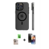 MARSİLYAN™- iPhone 16 Pro Max Kılıf Pusula Minimal Koleksiyonu - Siyah 3D Antistatik Mat Seramik Nano Ekran Koruyucu + Raze Metal Kamera Lens - NLGY