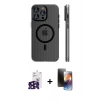 MARSİLYAN™- iPhone 16 Pro Max Kılıf Pusula Minimal Koleksiyonu - Siyah 3D Antistatik Mat Seramik Nano Ekran Koruyucu + Bilvis Titan Kamera Lens - SH