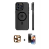 MARSİLYAN™- iPhone 16 Pro Max Kılıf Pusula Minimal Koleksiyonu - Siyah 3D Antistatik Mat Seramik Nano Ekran Koruyucu + Pers Alüminyum Kamera Lens - CLTM