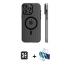 MARSİLYAN™- iPhone 16 Pro Max Kılıf Pusula Minimal Koleksiyonu - Siyah 3D Antistatik Seramik Nano Ekran Koruyucu + PVD Metal Kamera Lens - SH